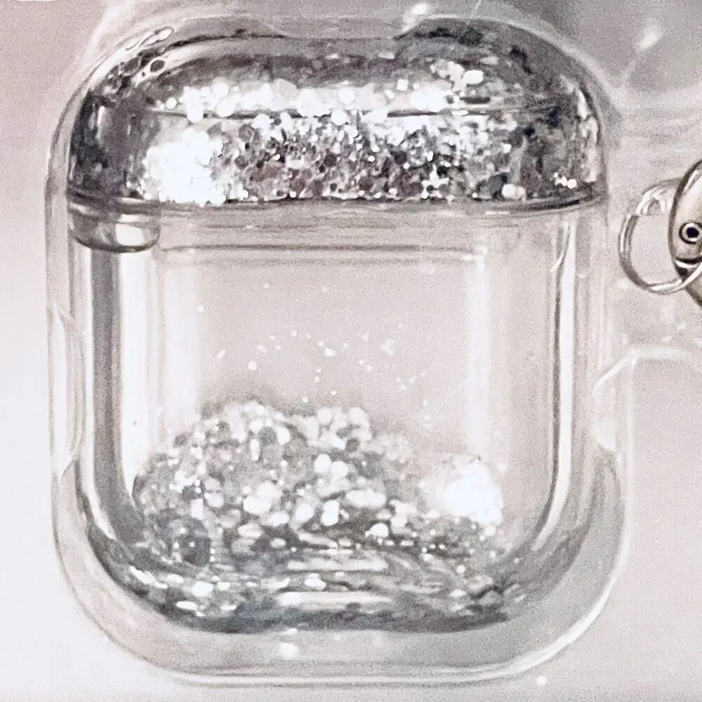 NWT ADVANTECH Clear case cover Apple AirPods Series 1 & 2 Silver Glitter Keyring